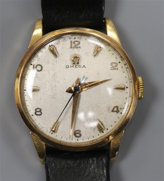A gentlemans late 1940s gold plated Omega manual wind wrist watch, c.283.